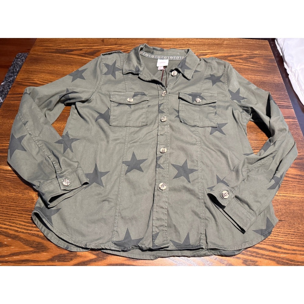 Knox Rose Womens XL Olive Green Star Print Utility Button Down Shirt Jacket - Picture 9 of 16